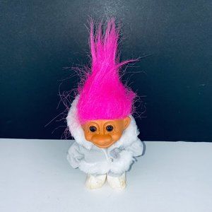 Russ Troll Doll Pink Hair Gray Fur Coat Eskimo  Pretend Play Toy Figure